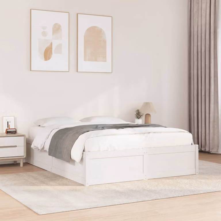 vidaXL Letto in Legno Massello di Pino Bianco con Doghe Fisse L/P/H: 196.5 x 140 x 37 cm