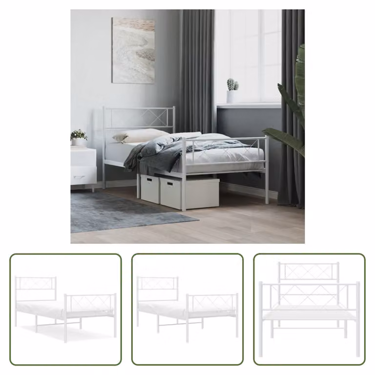 The Living Store Struttura letto con testiera e pediera in metallo bianco 100x200 cm
