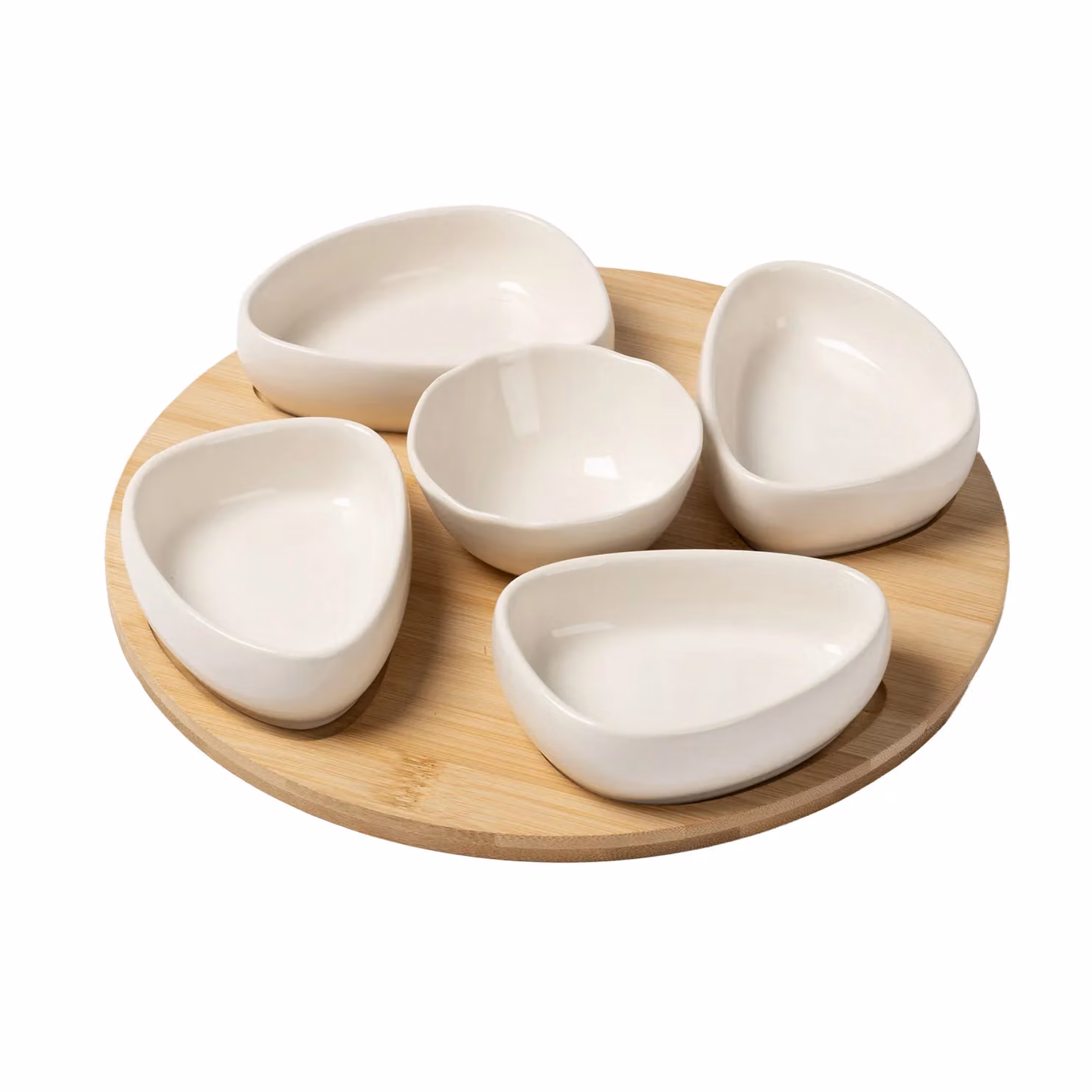 Antipastiera Gusto Casa in Bamboo con Ciotole in New Bone China Linea Natura, Diametro: 27 cm – 2