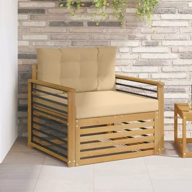 Divano da esterno-Divano da Giardino Poliestere Bianco e beige 774116
