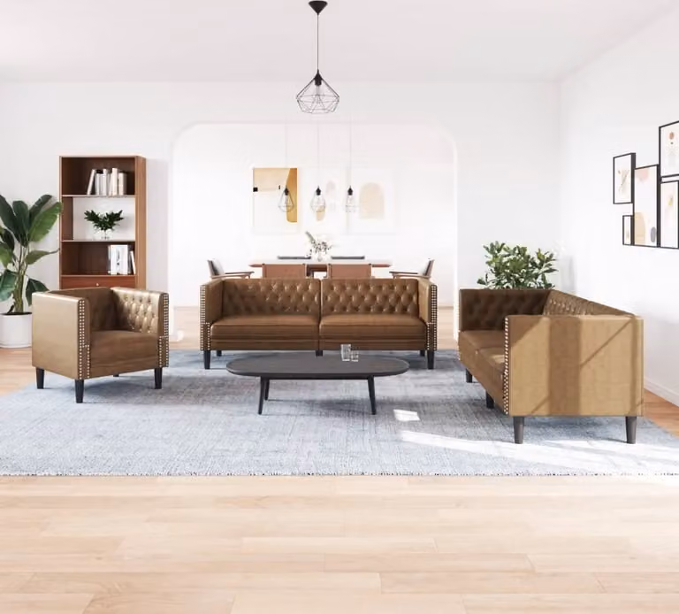 Maison Exclusive - Set divano Chesterfield a 3 posti in ecopelle marrone effetto pelle scamosciata