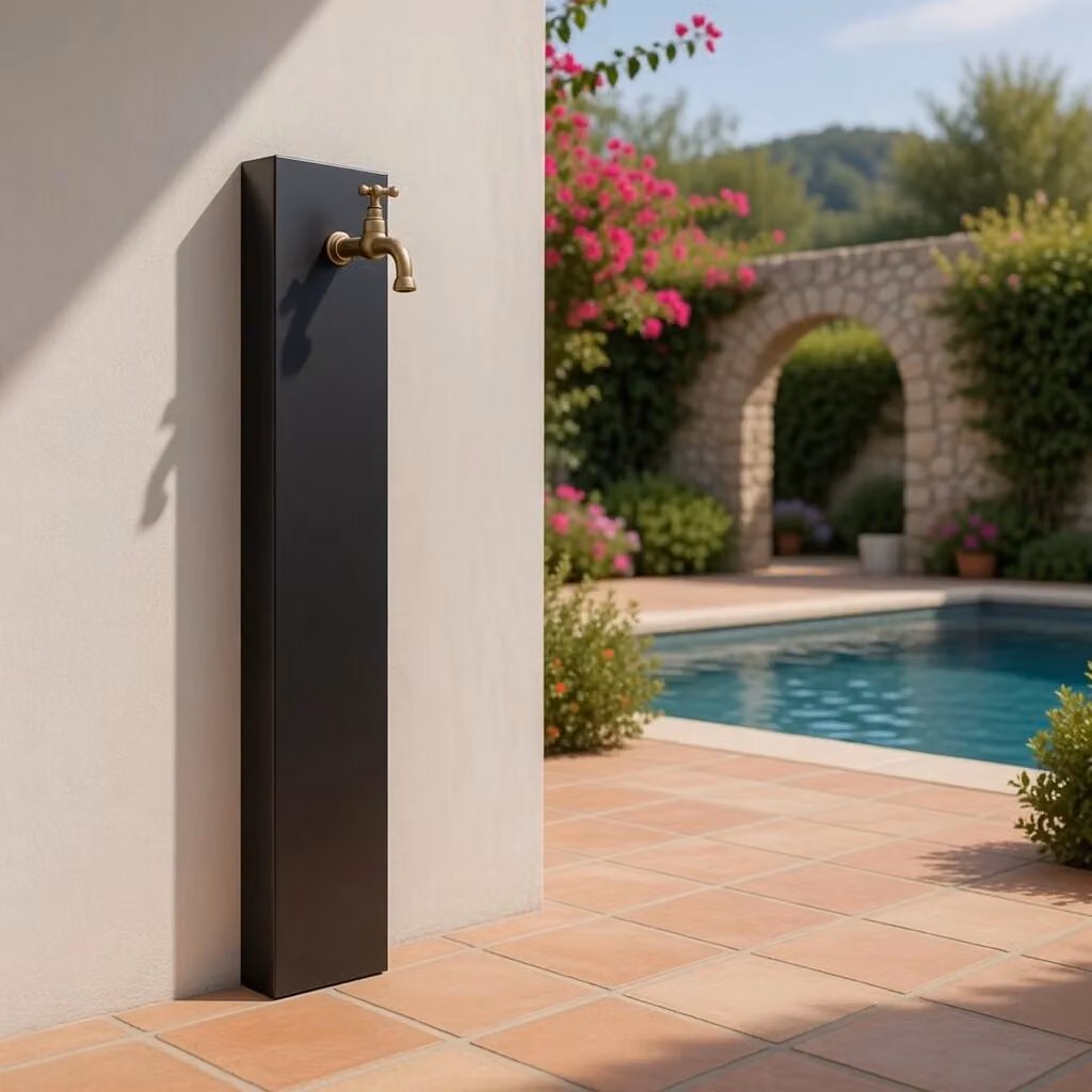 Fontana da muro rettangolare Giordanoshop in acciaio antracite con rubinetto L: 18 cm, P: 6 cm, H: 100 cm – 2