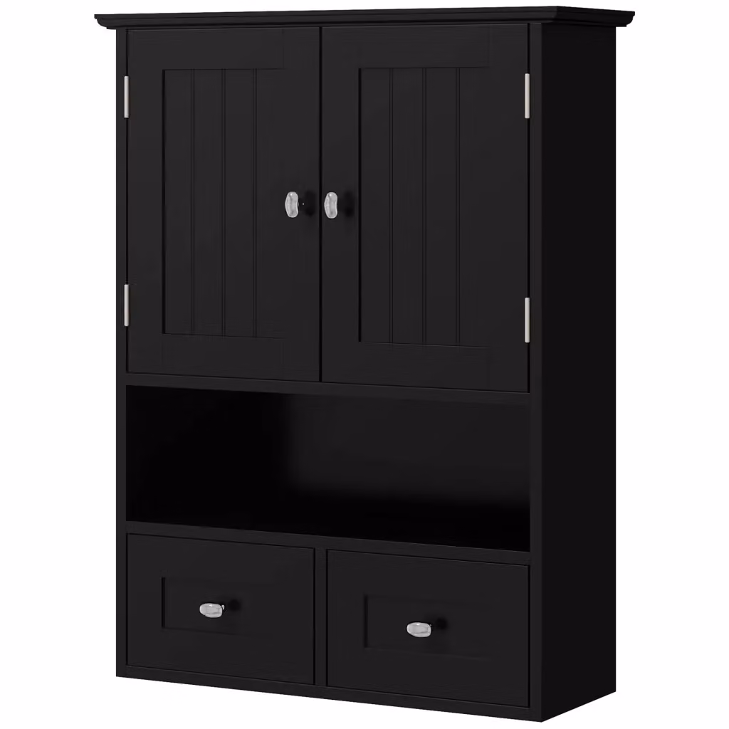 Mobile bagno sospeso XYLO nero con 2 ante e 2 cassetti L: 50,8 cm, P: 17,8 cm, H: 66 cm – 2