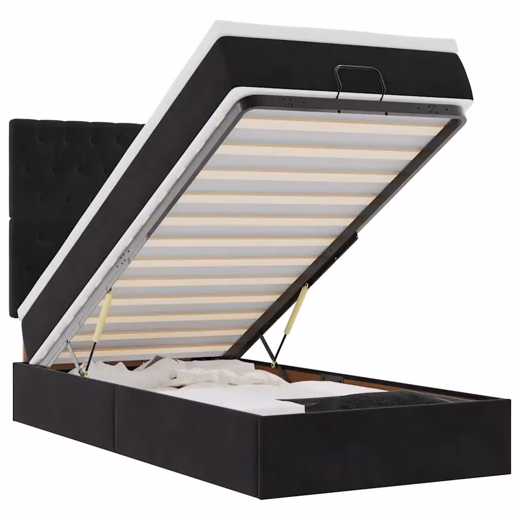 Letto con contenitore a sollevamento vidaXL in velluto nero e bianco con doghe in legno L: 200 cm, P: 80 cm, H: 128 cm – 2