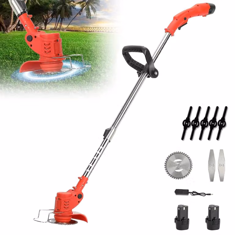 Tagliaerba elettrico - Rifinitore di bordi - Larghezza di taglio: 15,2 cm - 18.000 giri/min - Albero regolabile - 2 batterie - Colore: rosso