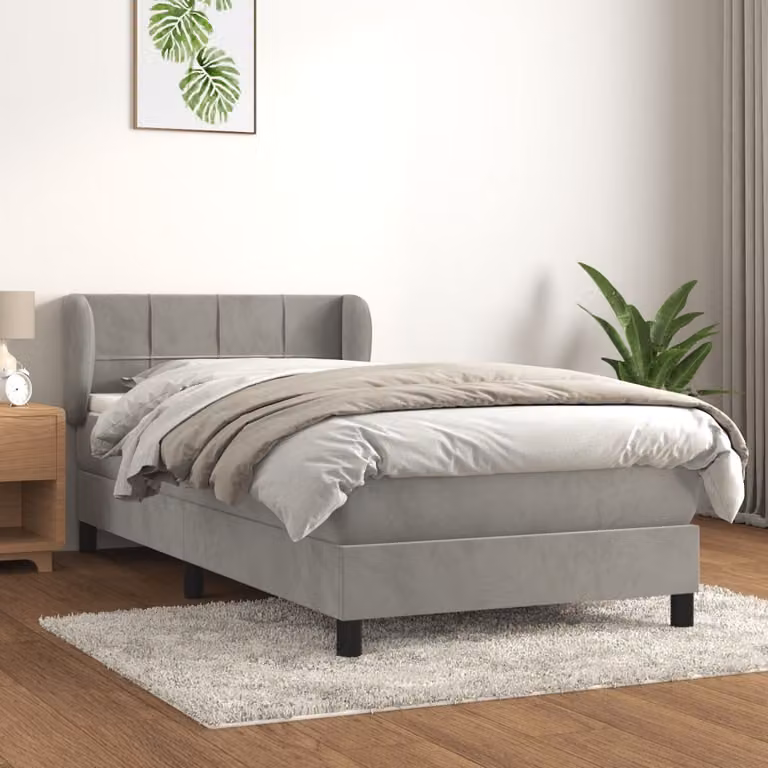 The Living Store Letto a molle con materasso grigio chiaro 80x200 cm in velluto