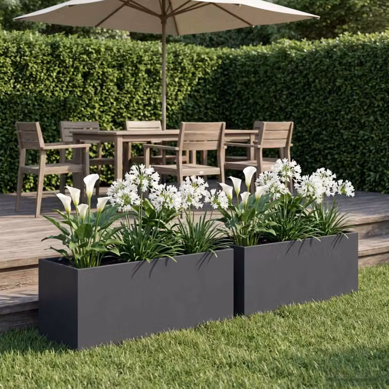 Set di 2 vasi da giardino vidaXL in metallo colore antracite L 40 cm x P 20 cm x H 20 cm