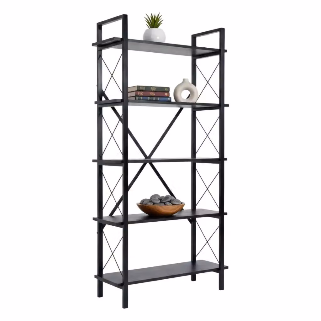 Libreria Suriel DMORA in metallo nero opaco per ufficio e soggiorno, L 90 cm x P 34 cm x H 180 cm – 2