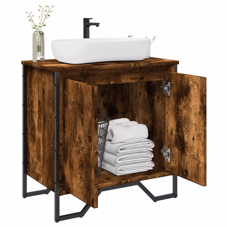 Mobile Lavabo da Bagno vidaXL in Rovere Fumo e Metallo, Design Moderno, L/P/H: 60 x 35 x 60 cm