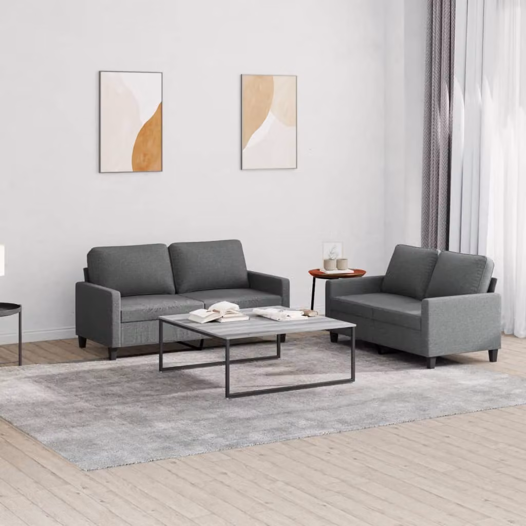 vidaXL Set di 2 Divani Moderni in Tessuto Grigio con Cuscini e Struttura Imbottita – 1
