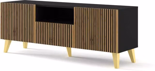 Mobile porta TV Ravenna Bim Furniture in MDF verniciato rovere nero con gambe oro L: 149,7 cm, P: 41,8 cm, H: 56,0 cm