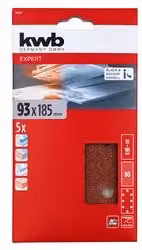 Set di 5 fogli abrasivi preforati KWB per levigatrici orbitali, grana P80, dimensioni 93 x 185 mm, colore marrone