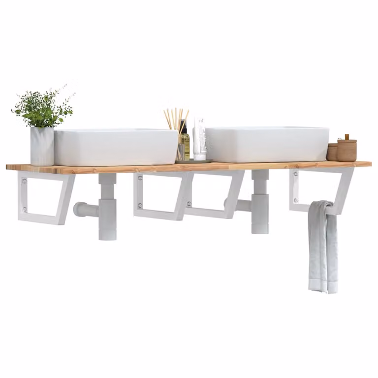 vidaXL Ripiano a Parete per Lavabo in Accacia e Acciaio, L 120 x P 50 x H 22 cm