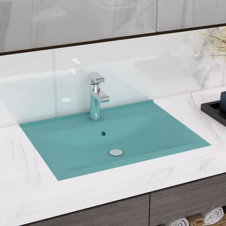 The Living Store Lavabo con foro per rubinetto verde chiaro opaco 60x46 cm in Vetroceramica