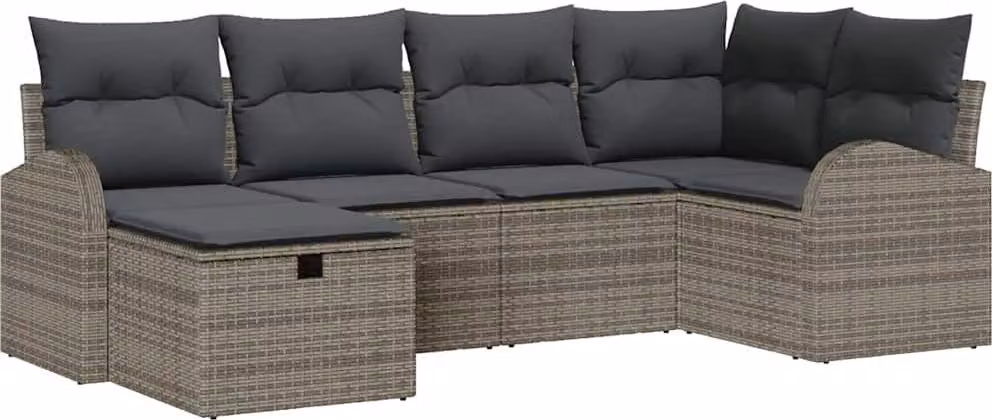 Set Divano da Giardino con cuscino 6 pcs Grigio Poly Rattan
