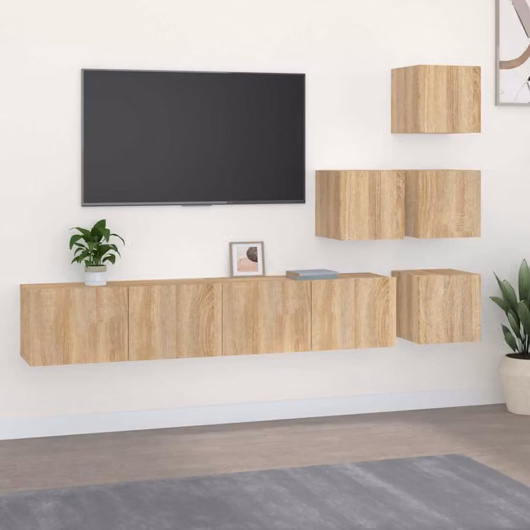 vidaXL Mobile Porta TV a Parete in Legno MDF Rovere, Colore Marrone/Beige, L 80 x P 30 x H 30 cm