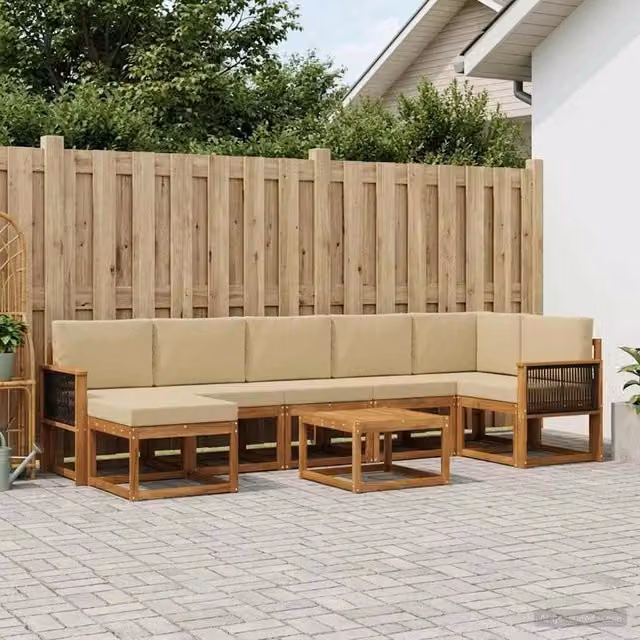 Set di divani da esterno 8 pz Naturale e Beige Poliestere 3385414