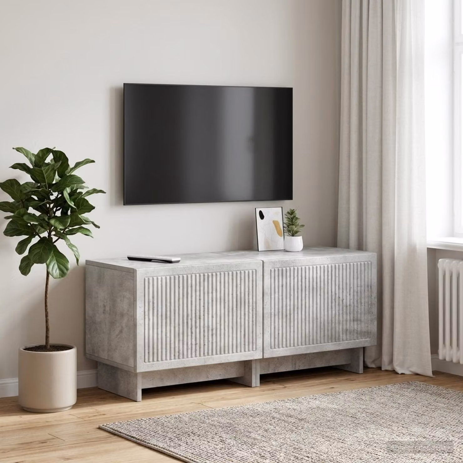 Mobile TV moderno vidaXL in legno ingegnerizzato e MDF, Grigio Cemento