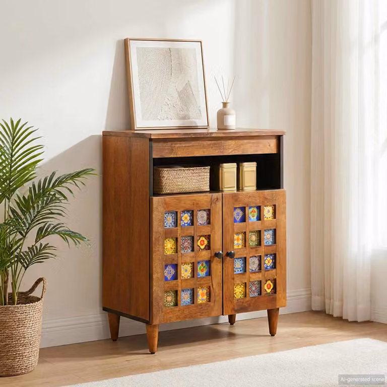 Credenza moderna vidaXL in legno di mango massello color noce L: 60 cm, P: 33 cm, H: 75 cm