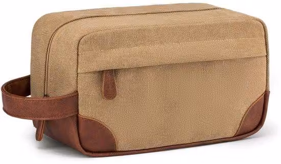Borsa da barba da viaggio per uomo, da appendere, in tela impermeabile, marrone