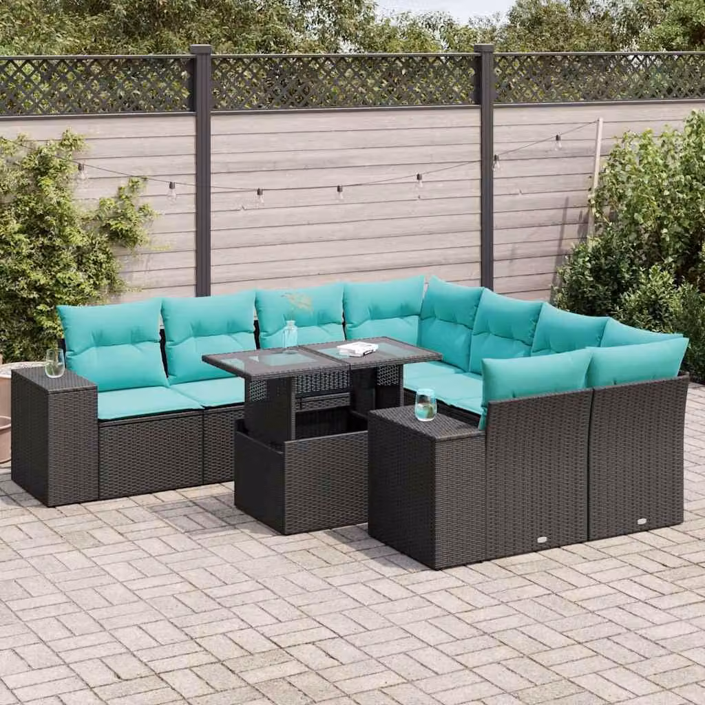 Maison Exclusive - Set da giardino 9 pezzi con cuscini in polyrattan nero