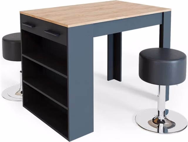 Set di tavoli da pranzo Repose Antracite/Rovere dorato 67 x 100 cm con 2 sgabelli Vicco