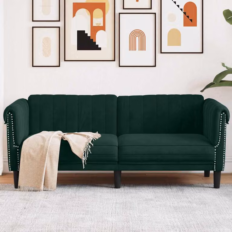 vidaXL Divano Moderno a 2 Posti in Velluto Verde con Struttura in Legno L: 182 cm, H: 77 cm, P: 74 cm