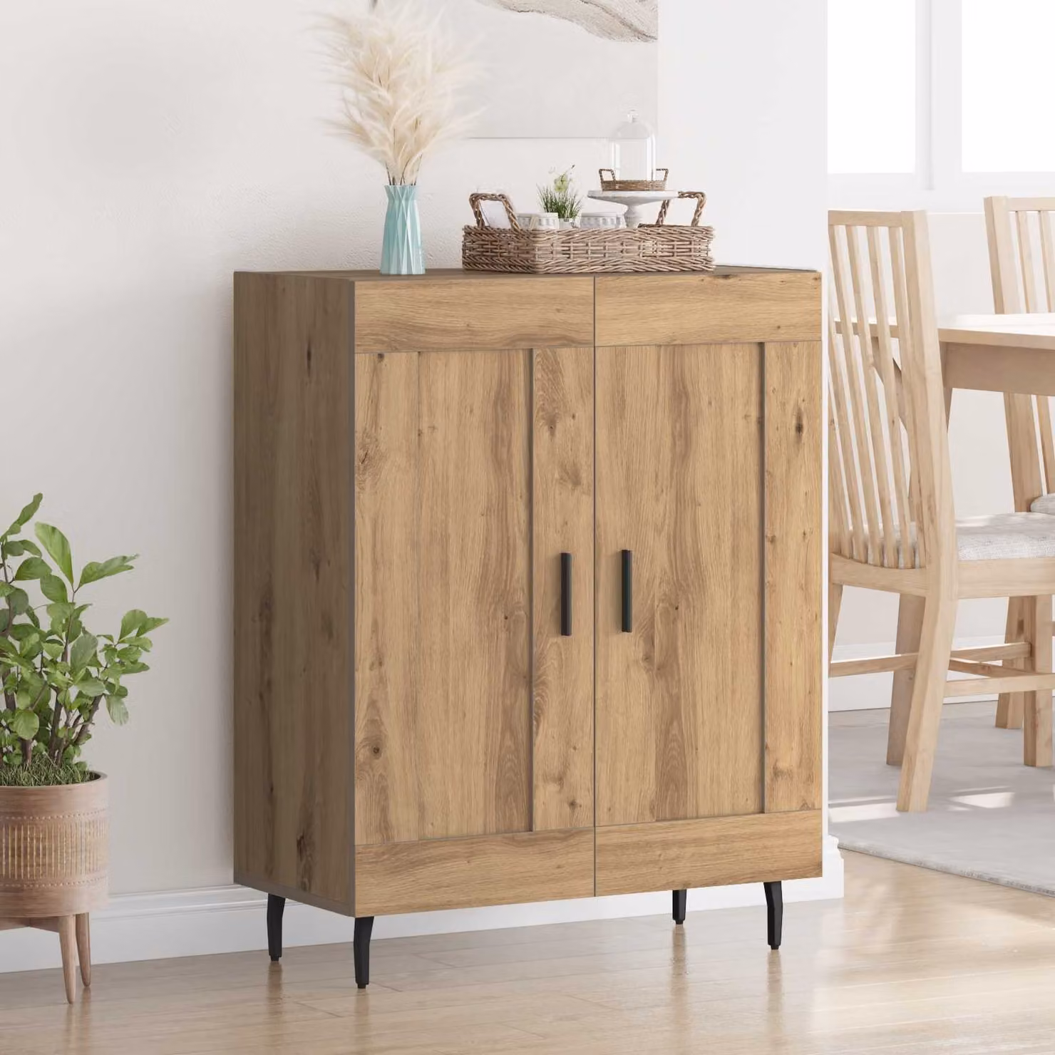 Credenza moderna vidaXL in legno e metallo color marrone L: 69,5 cm, P: 34 cm, H: 90 cm