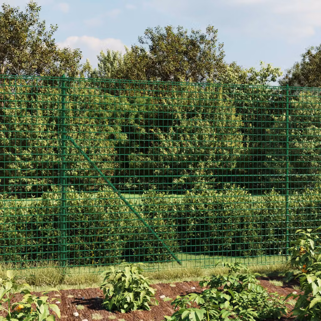 Recinzione Metallica con Flangia vidaXL in Acciaio Zincato Rivestito in PVC Verde, H: 220 cm, L: 25 m