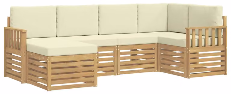 Set di divani da esterno, 6 pezzi, bianco e crema, in poliestere