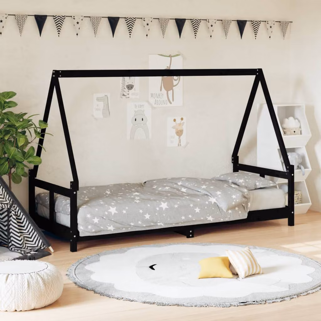 vidaXL Giroletto per Bambini in Legno Massello di Pino Nero L 80 cm x P 200 cm