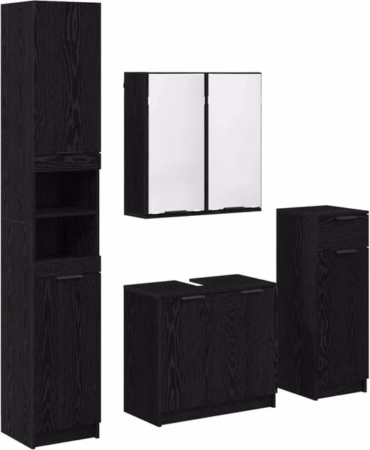 Set di mobili per il Bagno | Armadio da bagno 4 pz Rovere Nero Legno multistrato