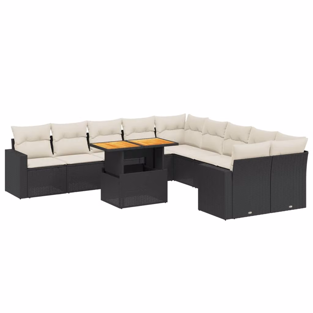 Set Divani da Giardino 11 pz con Cuscini in Polyrattan Nero