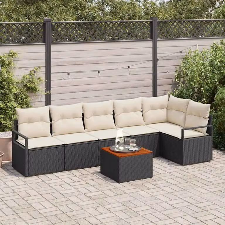 Set Divano da Giardino vidaXL 7 Pezzi a Forma di L con Cuscini Nero