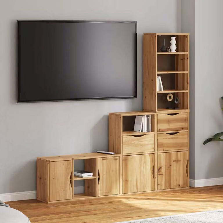 Mobile TV vidaXL modello ODDA in legno massello di pino color marrone con contenitore e finitura cerata stile rustico