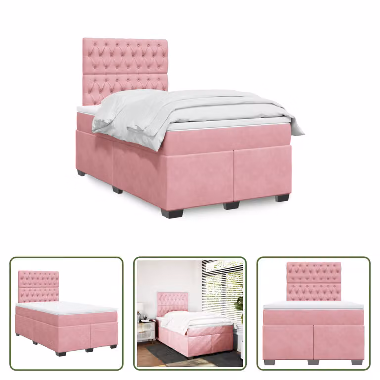 The Living Store Letto a molle con materasso Rosa 120x200 cm Velluto