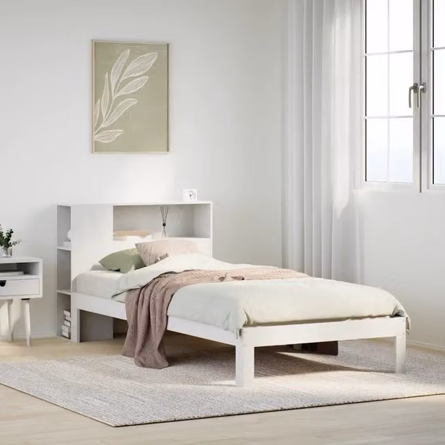 Letto con Libreria e Ripiani Laterali vidaXL in Legno di Pino Bianco Lacquered L/P/H: 190 x 75 x 82 cm – 1
