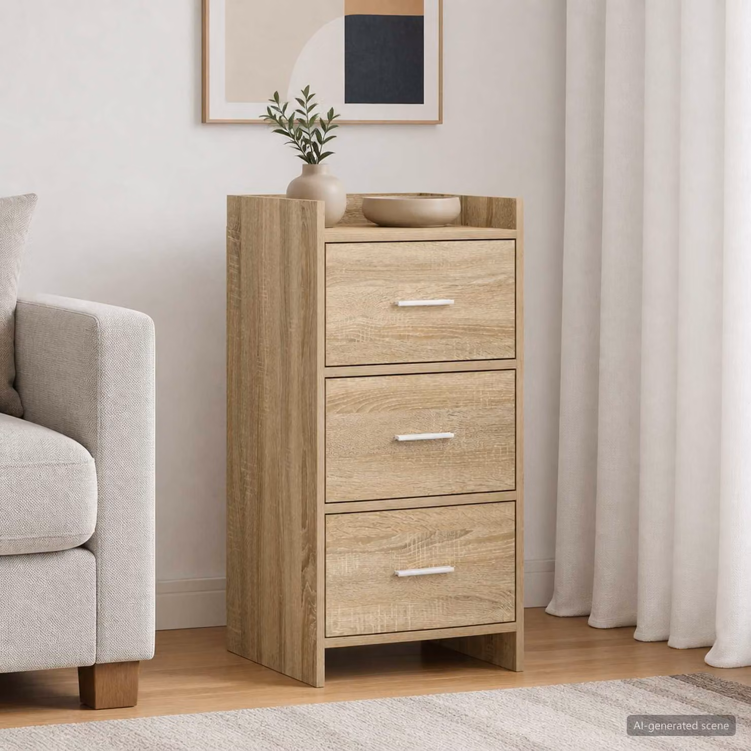 Credenza moderna vidaXL in legno ingegnerizzato e metallo, colore rovere sonoma beige e marrone, L 40 cm x P 36 cm x H 80 cm