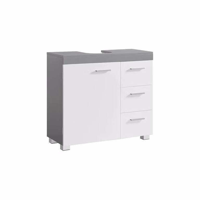 Mobile Sottolavabo per Bagno con Cassetti e Anta, Bianco Nuvola + Grigio Tortora / 27.6x11.8x25.2in