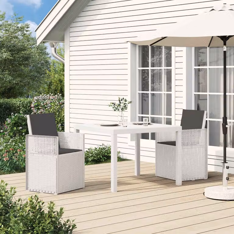 Set da pranzo per giardino e terrazzo vidaXL in plastica, 3 pezzi, bianco e antracite