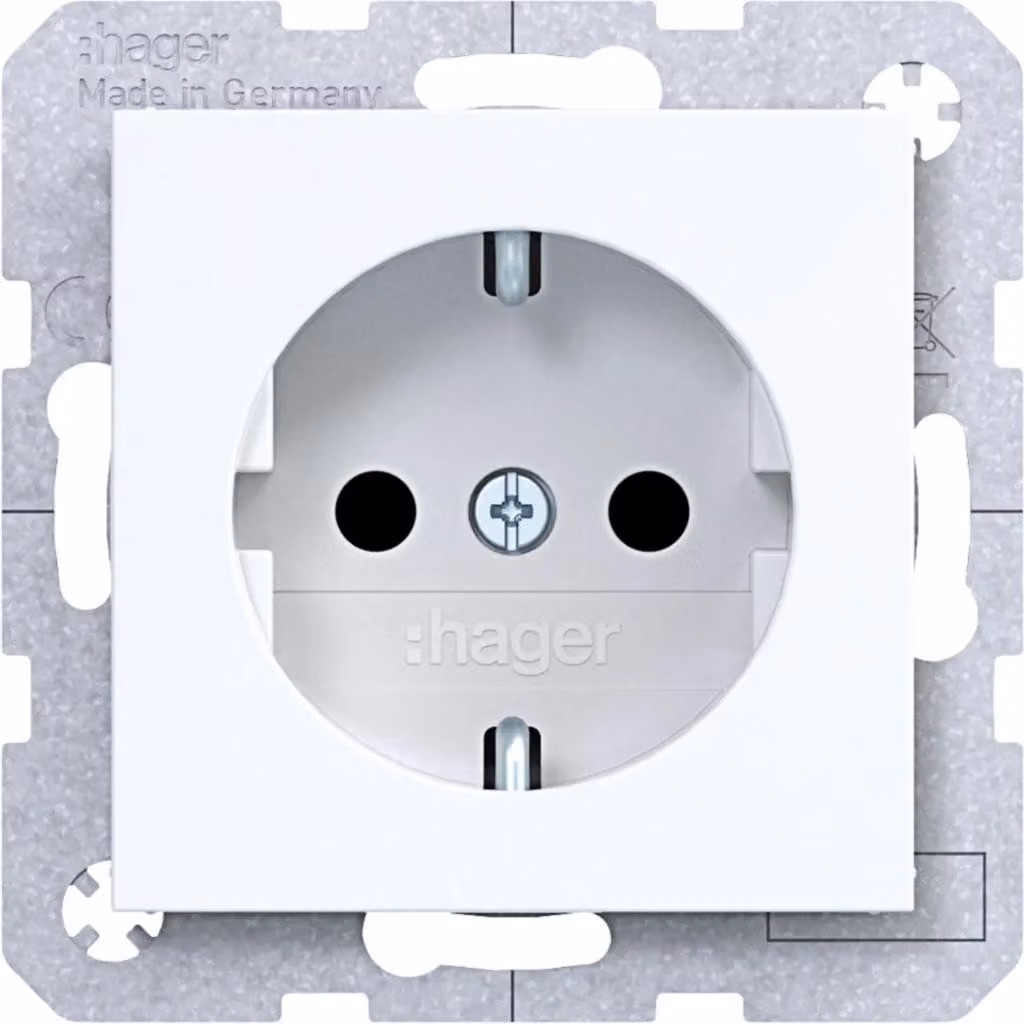 Prese Hager SCHUKO, con protezione bambini, morsetti a molla A.x/C.x, colore bianco