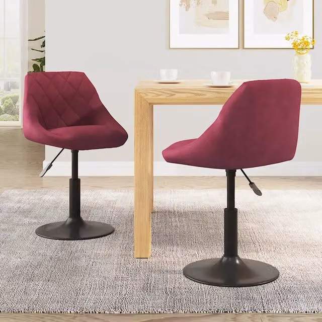 Set di 2 sedie da pranzo girevoli vidaXL in velluto rosso vino con base moderna