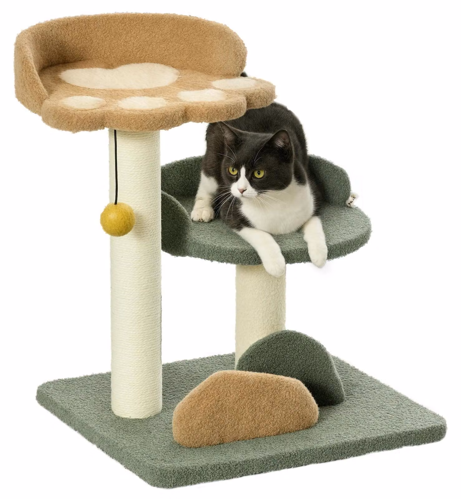 Tiragraffi per gatti - Colonna tiragraffi - Altezza 52 cm - 3 livelli - Sisal e legno - Pallina