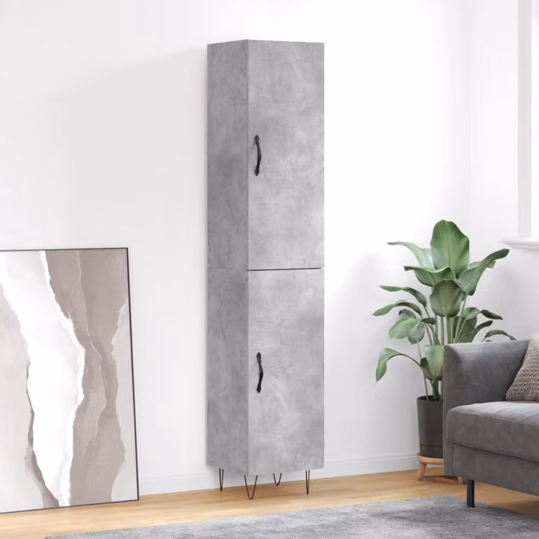 Credenza moderna vidaXL in legno e metallo grigio, L 34,5 cm x P 34 cm x H 180 cm