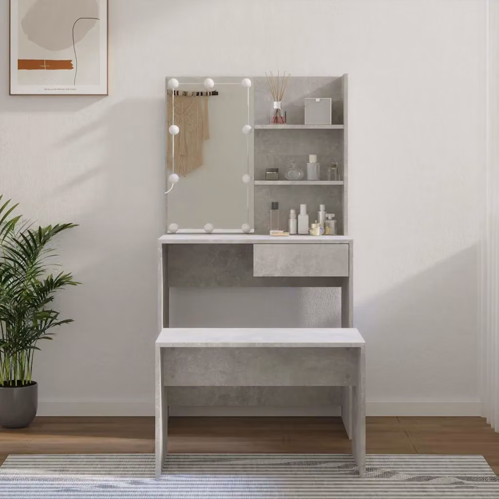 vidaXL Set Tavolo da Toeletta Moderno con LED Grigio Cemento e Legno Multistrato