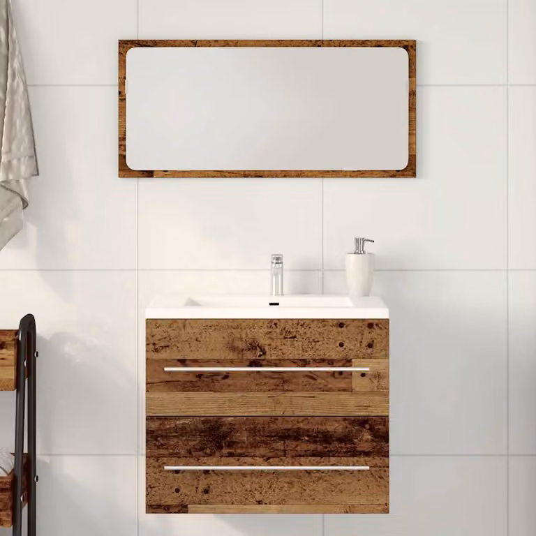 Mobile Lavabo da Bagno vidaXL in Legno Antico Marrone con Ante e Cassetti L 60 x P 38,5 x H 48 cm