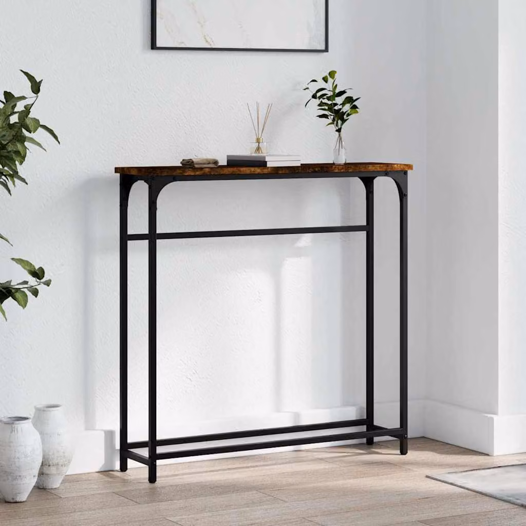 vidaXL Tavolino Consolle in Legno Rovere Fumo, Stile Industriale, L/P/H: 75 x 19,5 x 75 cm