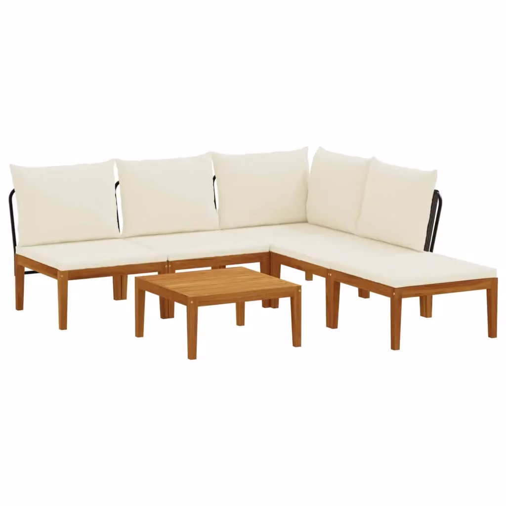 Set di 6 sedie moderne vidaXL in legno di acacia e corda beige e bianca per giardino e terrazza – 2