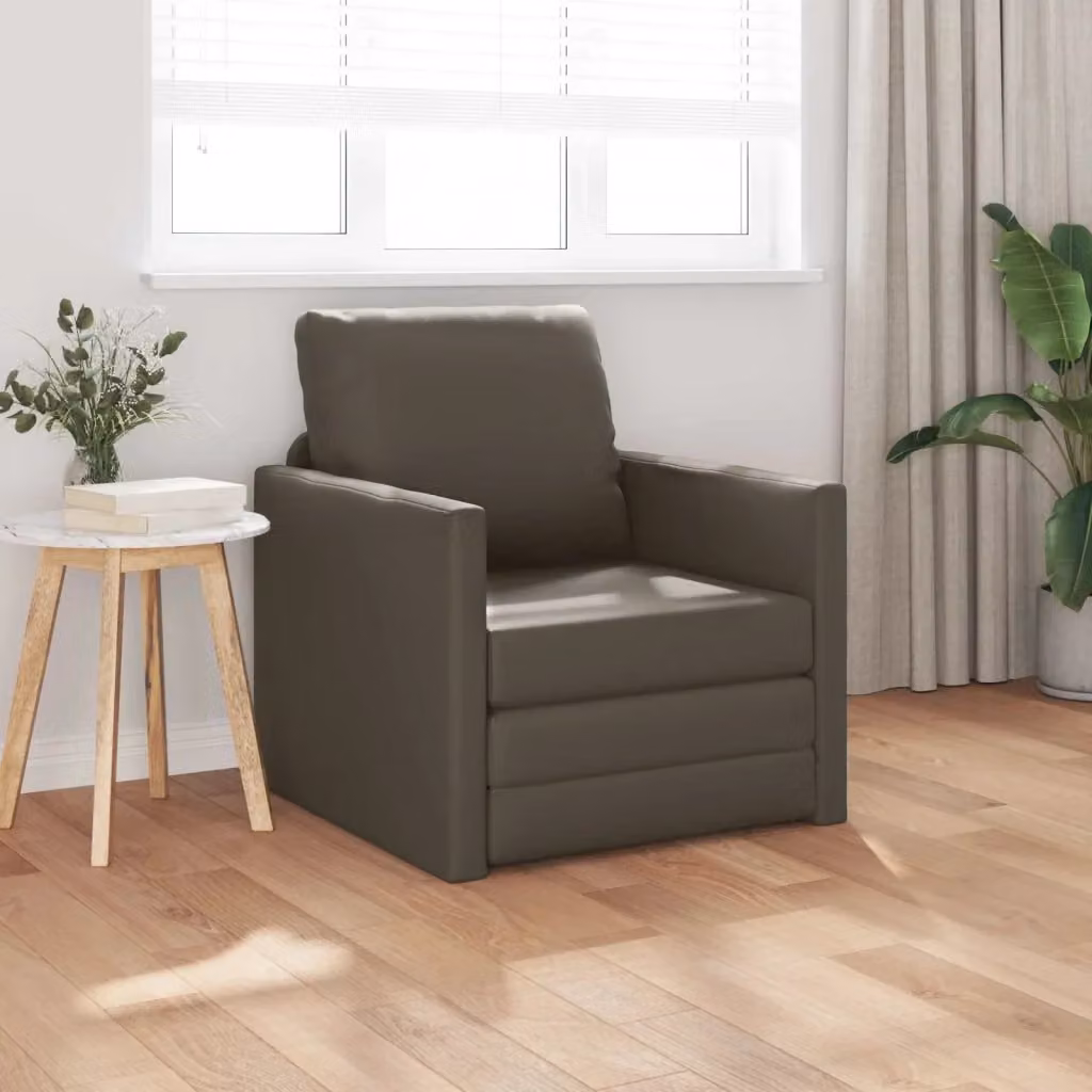 Divano letto singolo moderno in pelle artificiale grigia con struttura in metallo e plastica e braccioli – 2