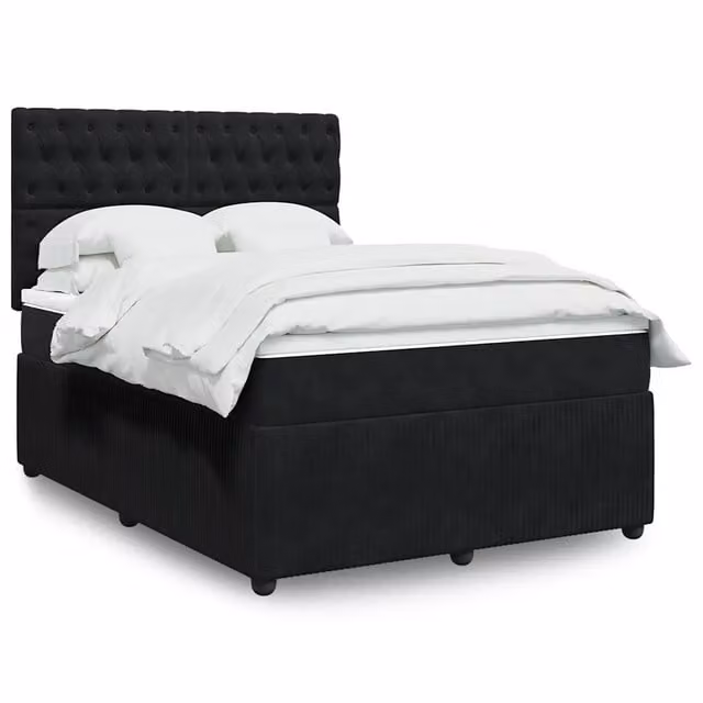 Letto Ibrido vidaXL con Giroletto a Molle e Materasso in Velluto Nero e Bianco, L/P: 160 x 200 cm